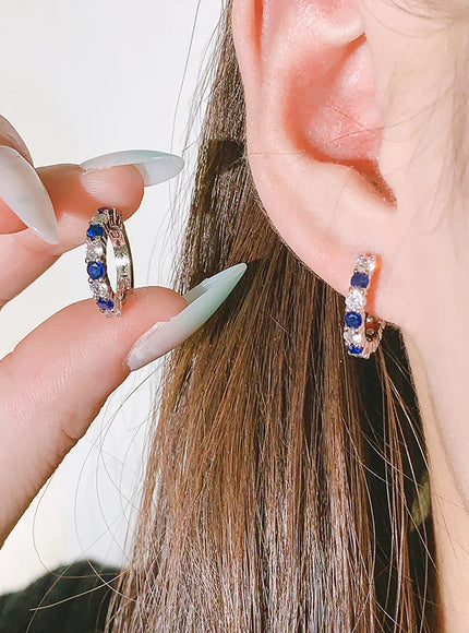 KissIcon Silver Plated Blue Zircon Stud Earrings - Party