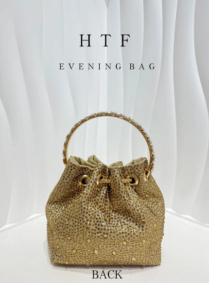 Luxury Designed Rhinestone Handbag Bling Handbags Women Brand PU Leather Metal Totes Modern Diamond Top Handle Drawstring Bag