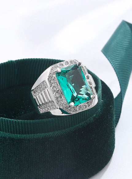 Unisex S925 Silver Engagement Rings Square Green Zircon