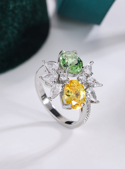925 Silver Plated Non-tarnish High Quality  Green Yellow Zirconia Ladies Ring Luxury Party Jewellery Wedding Birthday Gift