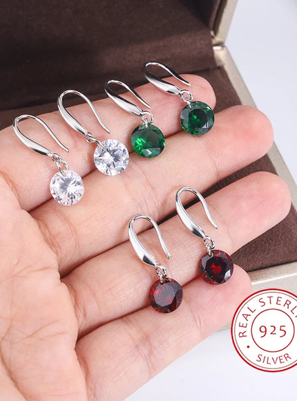Exquisite S925 Silver Earrings for Women Fashion Color Zircon Earrings Red Green White Jewelry Earrings Silver Jewelry