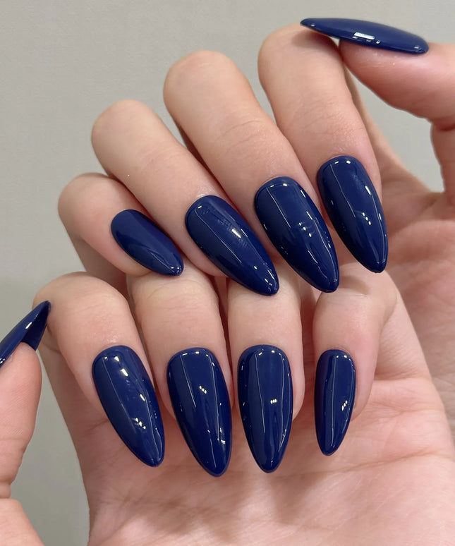 Bright Blue Almond French Press On Nails -