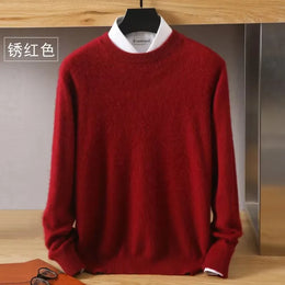 Autumn Winter New Men's Sweater Round Neck Loose Pullover Knitted Sweater Casual Solid Color Thickened 100% Mink Cashmeresweater