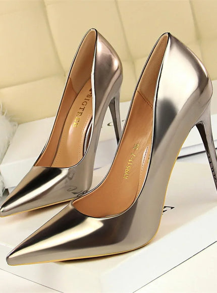 Fashion Metal Women Patent Leather Shallow Mouth Thin