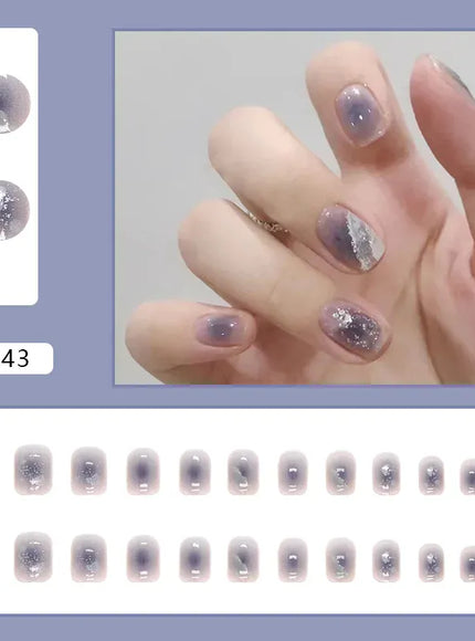 24Pcs Full Cover Wearing Reusable False Nails Glitter