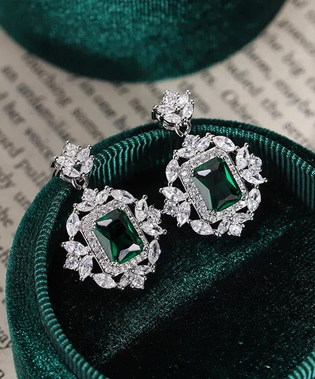 Dropshipman DG Silver Plated Earrings 925 Green Blue Zircon - Sparkle