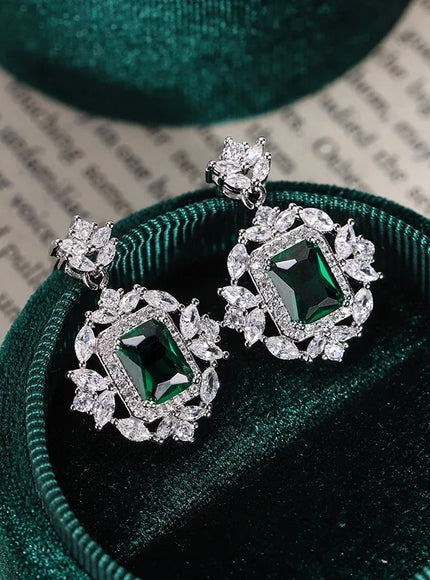 KissIcon Silver Plated Earrings - Green Blue Zircon Sparkle