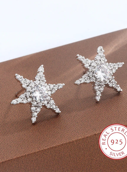 KissIcon Shiny Star Pentagram Stud Earrings - S925 Zircon