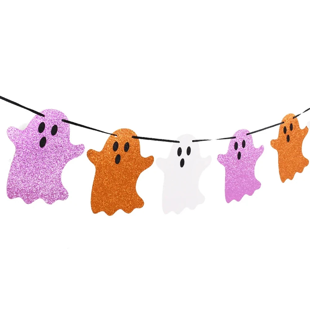 Halloween Party Banner Garlands Cartoon Ghost Bat Spider Hanging Bunting for Halloween Home Decoration Supplies Kids Favors Gift