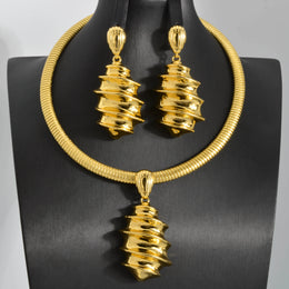 Gold Color Collar Necklace Earrings Jewelry Set For Women Dubai Africa Luxury Quality Jewellery Party Wedding Accessories