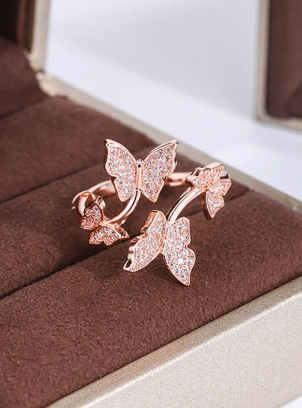 KissIcon Sterling Butterfly Zircon Ring - Open Prom Jewelry