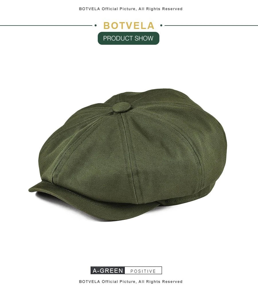BOTVELA Men's Newsboy Cap Twill Cotton 8 Panel Hat Flat Ivy Cabbie Casual Baker Caps Gatsby Hat Retro Hats Boina Beret for Male