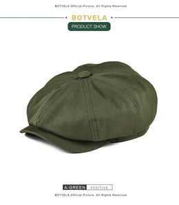 BOTVELA Men's Newsboy Cap Twill Cotton 8 Panel Hat Flat Ivy Cabbie Casual Baker Caps Gatsby Hat Retro Hats Boina Beret for Male
