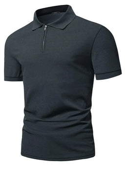 Men's polo shirt solid color short-sleeved zipper lapel T-shirt casual top