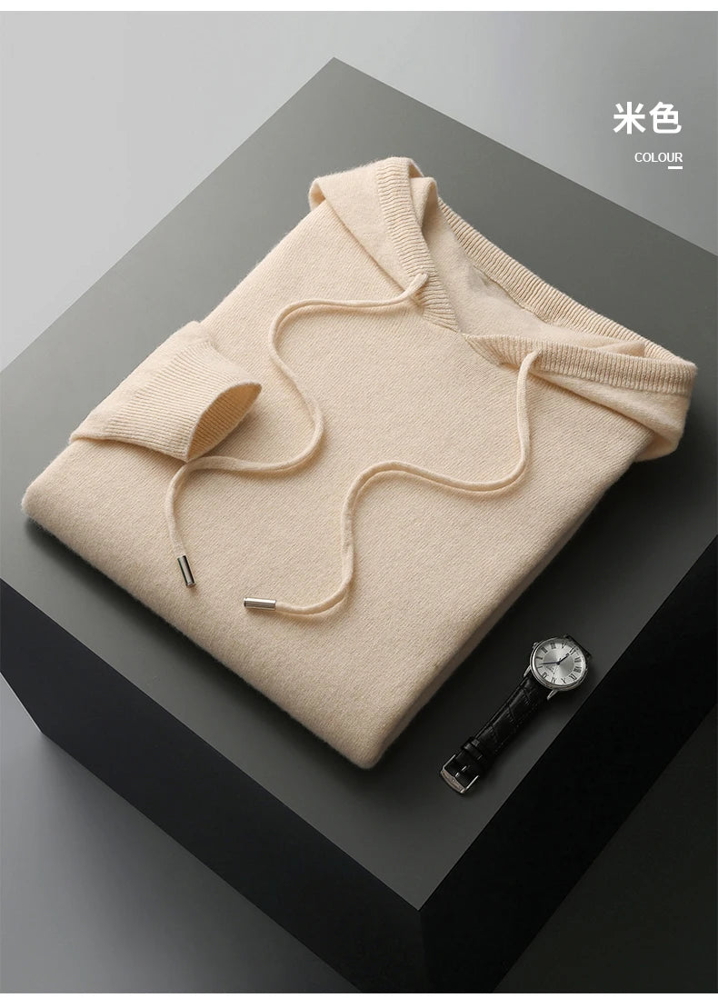 MVLYFLRT Men's One-Piece Ready-to-Wear Hoodie 100% Merino Wool Knitted Sweater Shirt Autumn Winter Casual Large Top Long Sleeved
