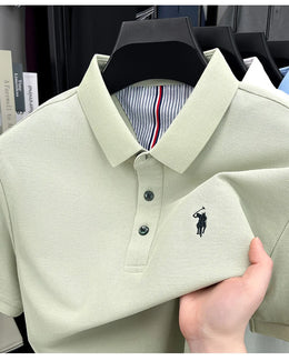 100% pure cotton short sleeved men's polo shirt summer fashion high-end brand pony embroidery golf top casual business T-shirt