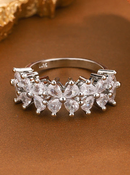 KissIcon Dainty CZ Clover Ring - 925 Silver Plated Luck