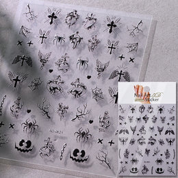 5D Skeleton Bat Halloween Nail Art Stickers y2k Black Bat White Skull Adhesive Emobossed Nail Decorative Decals Halloween Slider