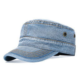 VOBOOM Denim Army Cap Men Washed Cotton Bucket Hat Spring Fall Headpiece Flat Top Adjustable Peaked Visor Hats Trucker Hats