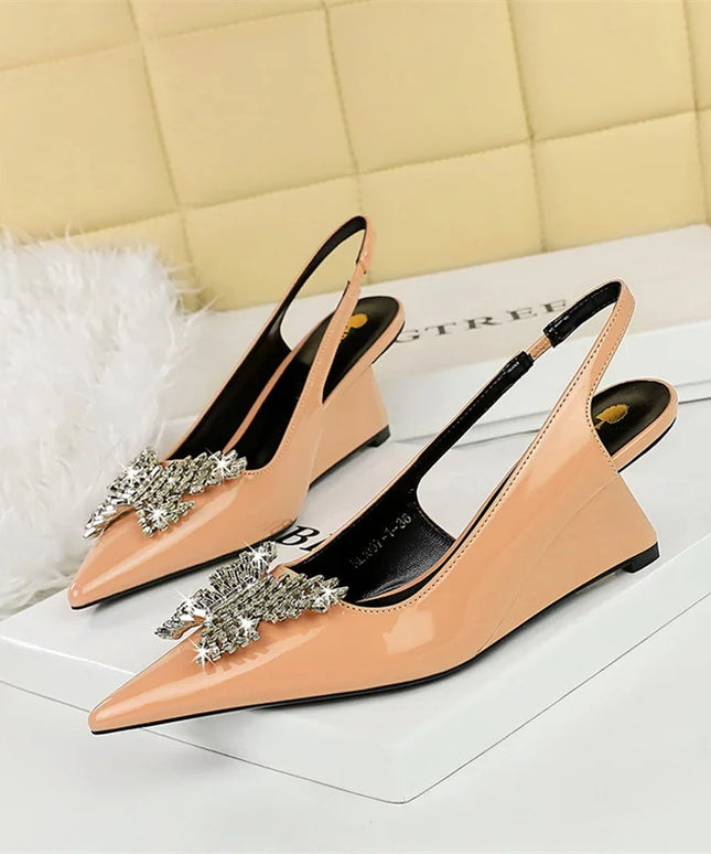 New Wedges Patent Leather Shallow Pointed Toe High