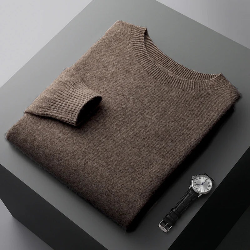 100% Merino Wool Sweater Man O-neck Basic Wool Pullover Autumn Winter Long Sleeve Soft Warm Jumper Smart Casual Knit Popular Top