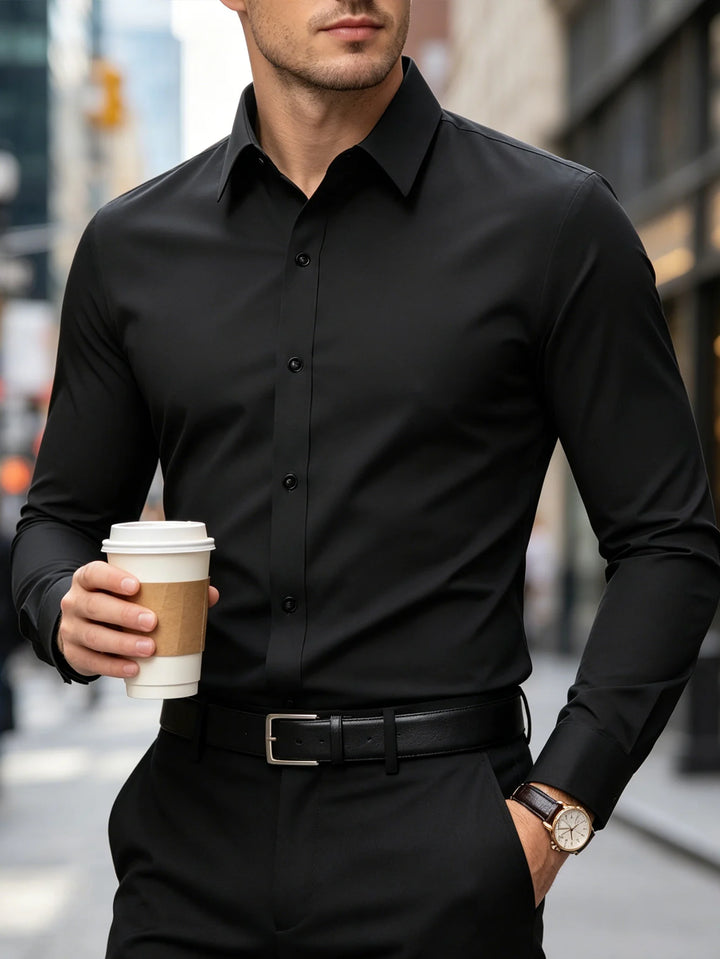 New Men Shirt Elegant Fashion European Long Sleeve Classic Smart Casual Elastic Anti-pilling Male Business Dress Shirts