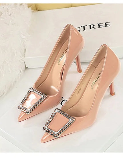 Woman 10cm High Heels Patent Leather Shallow Mouth