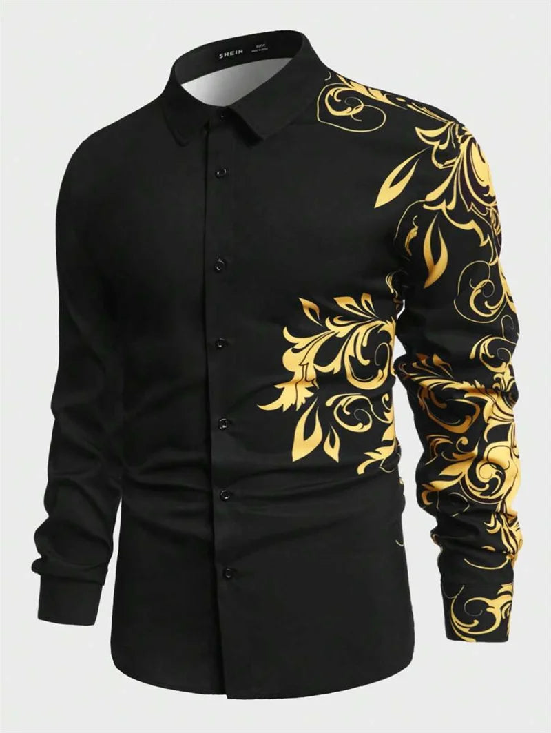 3D printed men's long sleeved shirt in plus size, comfortable collared men's top, Hawaiian men's shirt 2025 new style