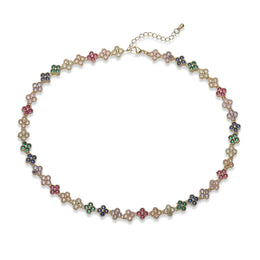 HECHENG, Bijoux Colorful Flower CZ Stone Brass Metal Bracelet/Necklace,Lobster Clasp, Adjustable, Minimalist Romantic Jewelry