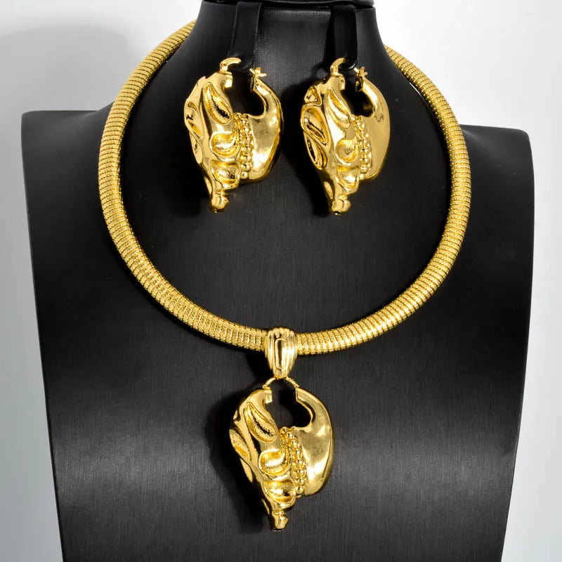 Gold Color Collar Necklace Earrings Jewelry Set For Women Dubai Africa Luxury Quality Jewellery Party Wedding Accessories