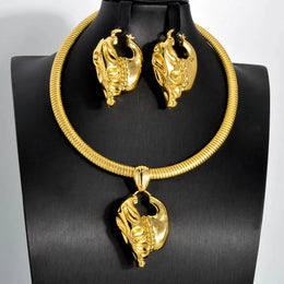 Gold Color Collar Necklace Earrings Jewelry Set For Women Dubai Africa Luxury Quality Jewellery Party Wedding Accessories