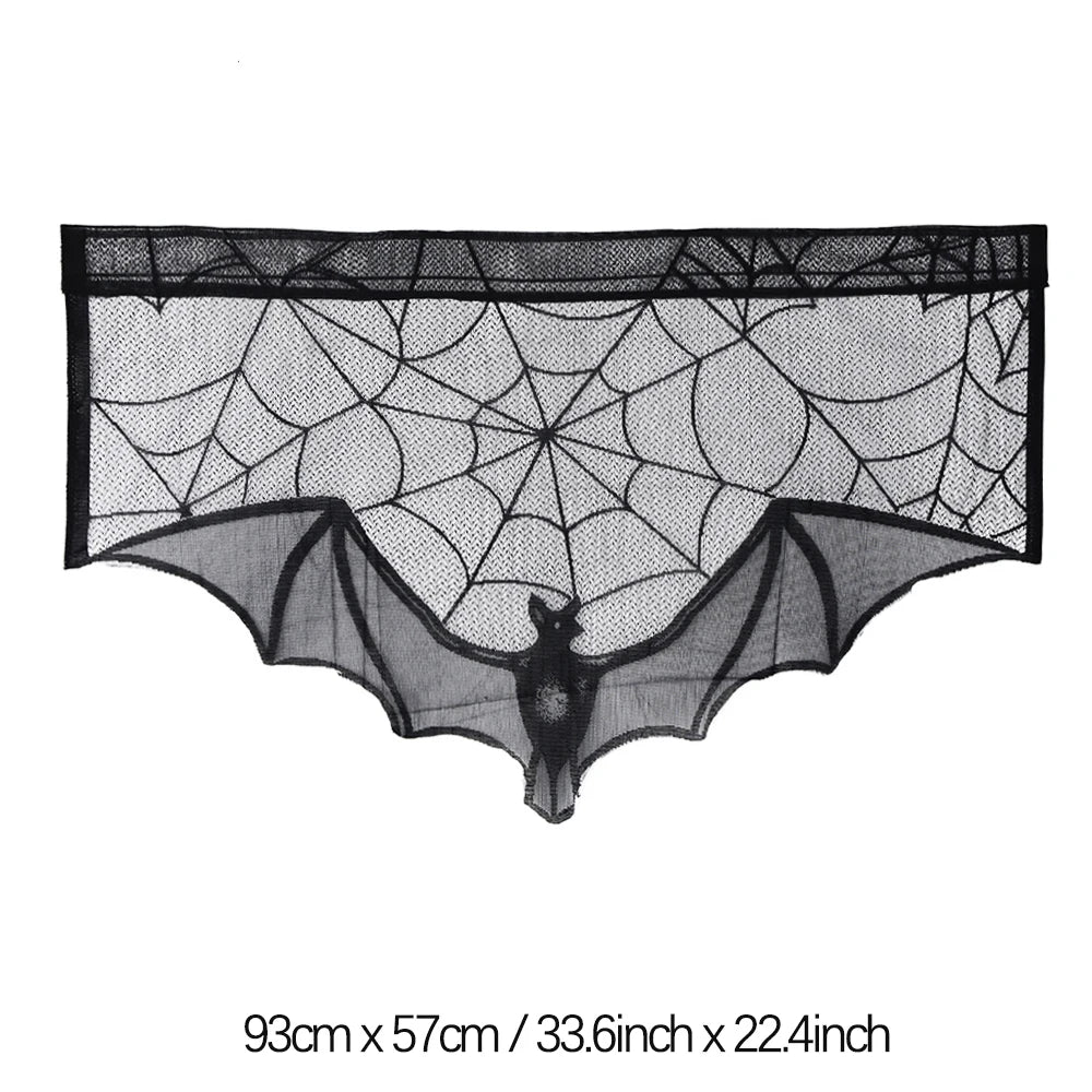 Halloween Table Runner Tablecloth Spider Web Halloween Black Fireplace Mantel Cover for Home Party Halloween Decoration