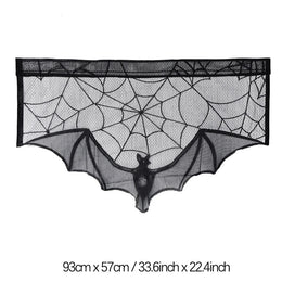 Halloween Table Runner Tablecloth Spider Web Halloween Black Fireplace Mantel Cover for Home Party Halloween Decoration