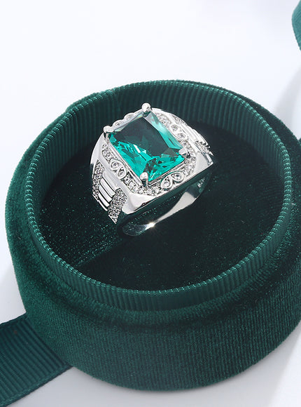 Unisex S925 Silver Engagement Rings Square Green Zircon