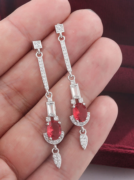 Baguette Oval Ruby Tassel Stud Earrings - Full Diamond Glow