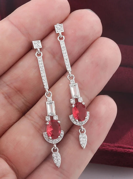 KissIcon Baguette Ruby Tassel Stud Earrings - Diamond Shine