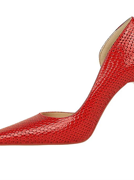 Woman Vintage Snake Print Pumps Square Toe Patent