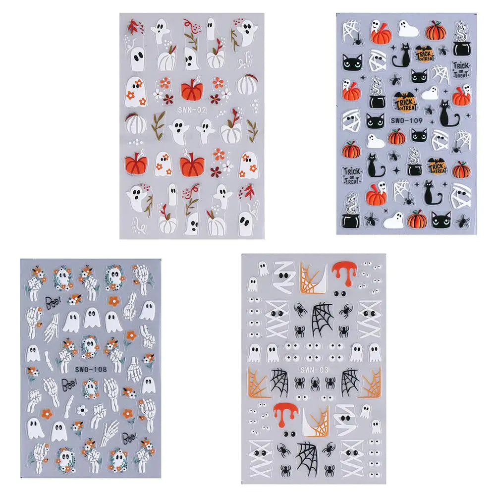 1pcs Halloween Nail Stickers Pumpkin Ghost Spider Skull Design Cute Adhesive Slider Decals DIY Manicure Decor