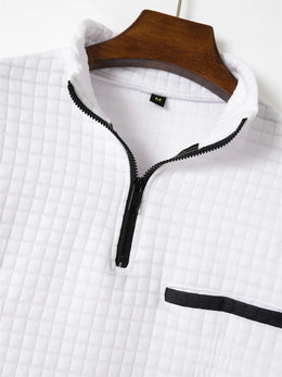 2025 Spring and Autumn New Men's Plaid Turtleneck Zipper Long Sleeve Polo Shirt Sports Breathable Business Casual Polo Shirt