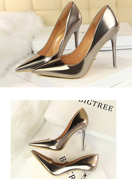 Fashion Metal Women Patent Leather Shallow Mouth Thin
