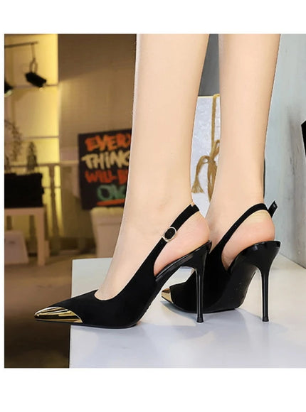 European American Style Metal Pointed High Heels Slim