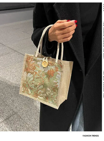 Ins Hand Linen Students Handbags Top-handle Bags
