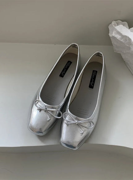 Flats Shoes for Women Luxury Silver Ballet Shoes