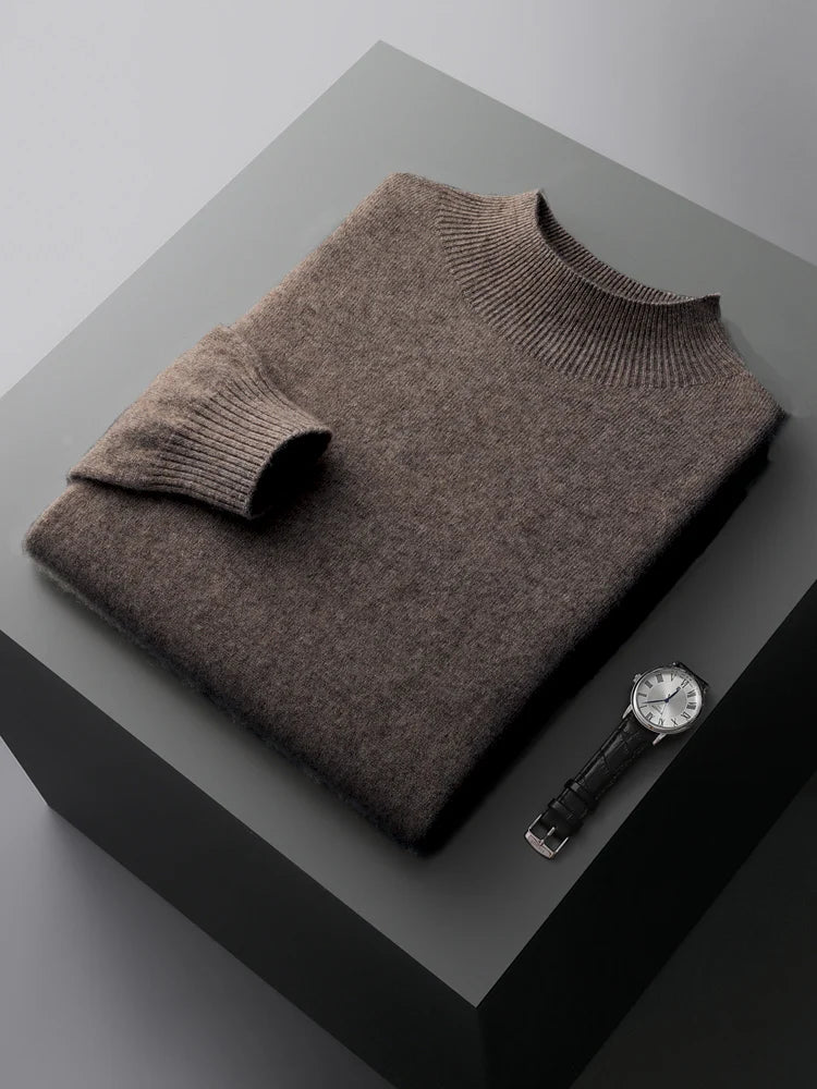 New Men's Fashion Casual Wool Sweater Warm Autumn And Winter Semi-High Neck Knitted Bottoming Shirt