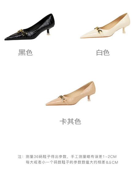 Fashion Metal Chain Decoration Women Pumps Shallow Mouth