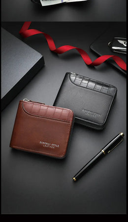 Leather Men’s Wallet Luxury Mens Purse Male Zipper Card Holders with Coin Pocket Rfid Wallets Gifts Men Money Bag Birthday Gifts