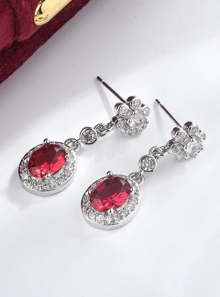 KissIcon 925 Water Drop Earrings Red Corundum - Lightweight