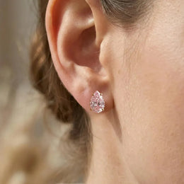 KissICON 925 Silver Teardrop Pear Cut Cubic Zirconia Stud Earrings, Gold Plated Pink Yellow CZ Earrings for Women, Elegant Party Jewelry