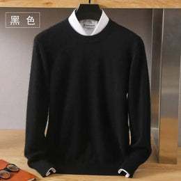 Autumn Winter New Men's Sweater Round Neck Loose Pullover Knitted Sweater Casual Solid Color Thickened 100% Mink Cashmeresweater