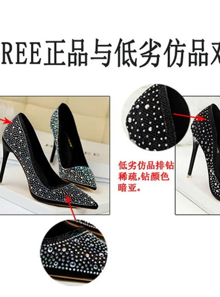 Shallow Mouth Pointed Color Rhinestone Pumps Fashion Wedding